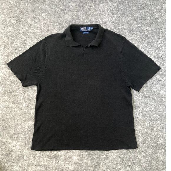 Polo Ralph Lauren Polo Mens 2XL 100% Linen Shirt Heavy Knit Short Sleeve Black - Picture 1 of 6